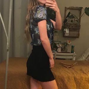 Abercrombie & Fitch Floral Blue Sheer Button Top